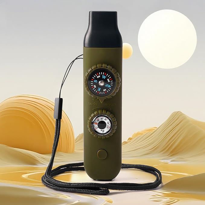 Multifunctional Survival Emergency Whistle for Kids with Compass Hiking Survival, Thermometer & Neck Lanyard | Emergency Safety Gear for Hiking, Camping, Kayaking, Boating, Climbing