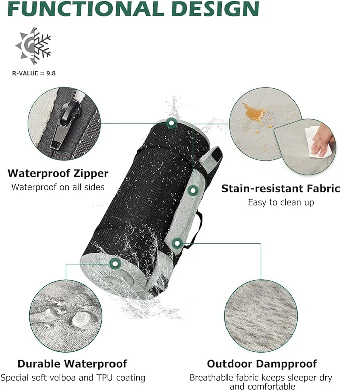 Willpo CertiPUR-US Memory Foam Camping Mattress with Travel Bag and 2 Interchangeable Covers, Lightweight Portable Sleeping Pad for Tents, Guest Beds, Home