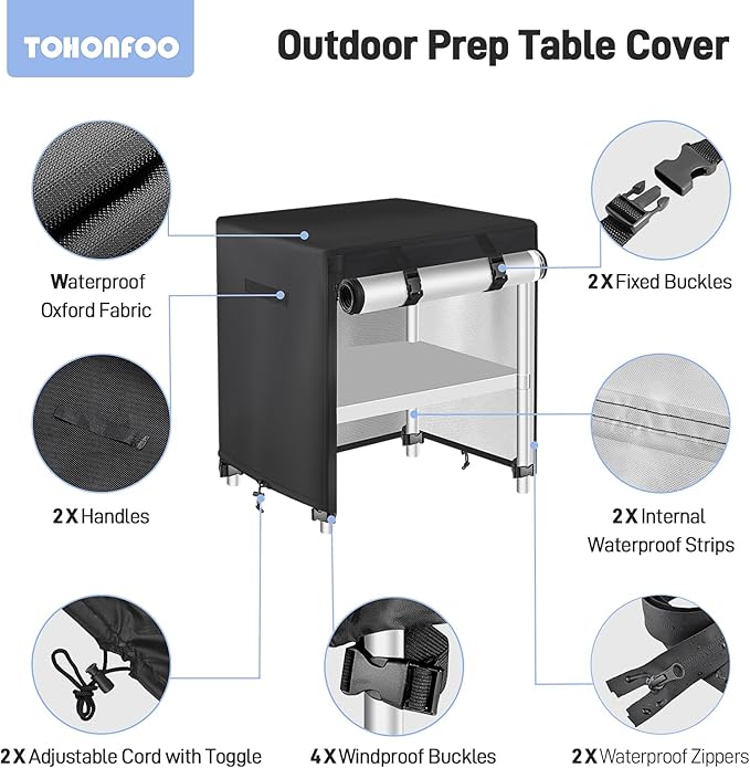 Outdoor Prep Table Cover - Waterproof Stainless Steel Metal Table Cover - 30" L x 18" W x 34" H