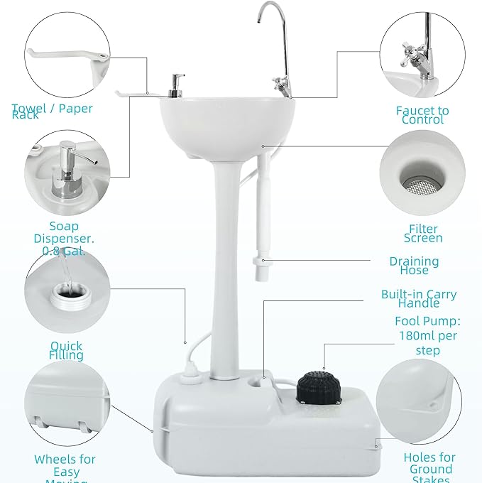 YITAMOTOR Dual Use Portable Sink 17L Camping Hand Washing Station with Towel Holder, Soap Dispenser, Foot Operated, Hand Wash Basin Station for Worksites, Camping, Travel, Boat, Gathering, Garden