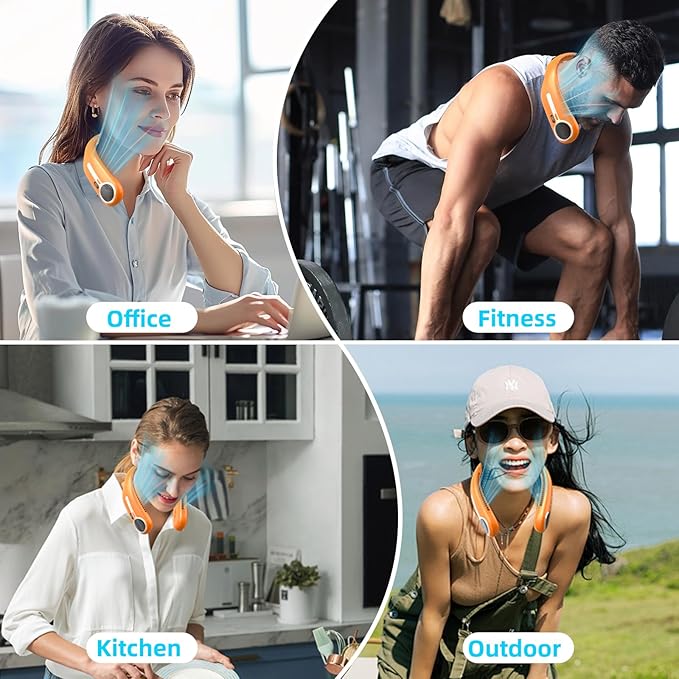 Portable Neck Fan,Gift Ideas,Personal Wearable Bladeless Fan,360° Cooling,LED Display,4-Speeds,6000mAh Rechargeable,Powerful Wind,Outdoor Travel Camping,Birthday Gifts for Men Women Dad Mom (Orange)