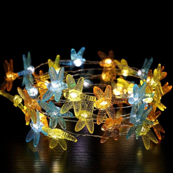 Dragonfly Decorative String Lights, 18.7 Ft 40 LED USB Plug-in Copper Wire Dragonfly Fairy Lights for Various Decoration Projects (Warm White, Remote Control with Timer)
