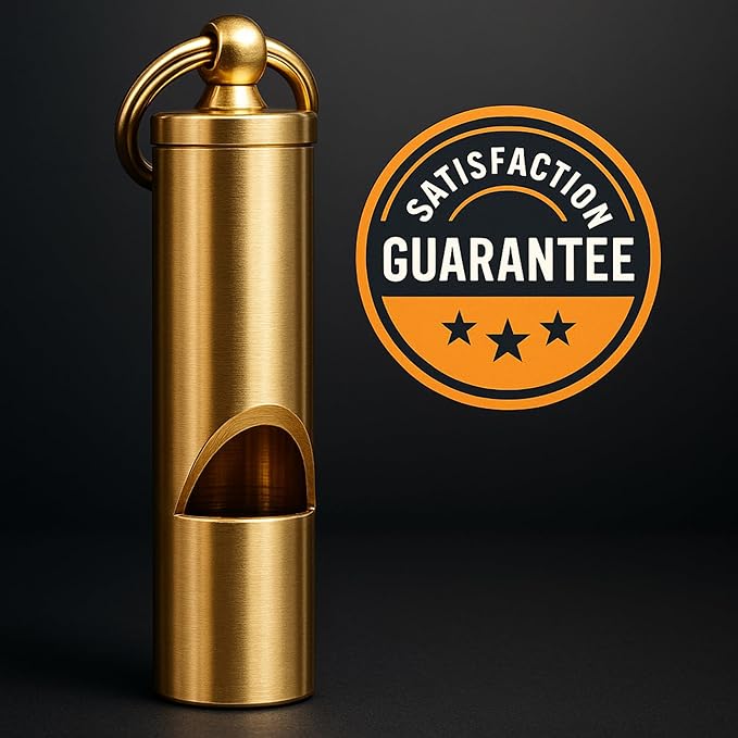 Loudest Brass Whistle Best Premium Emergency Whistle 125db+ One Piece Outdoor Survival Whistle On Key-Chain or Hang Around Your Neck and Carry it Anywhere!