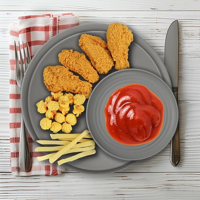 40Pack plates and bowls sets for kitchen - Unbreakable wheat straw dinnerware sets service for 8 - Alternative plastic 40pcs dish sets for picnic,camping and R.V. - (Grey)