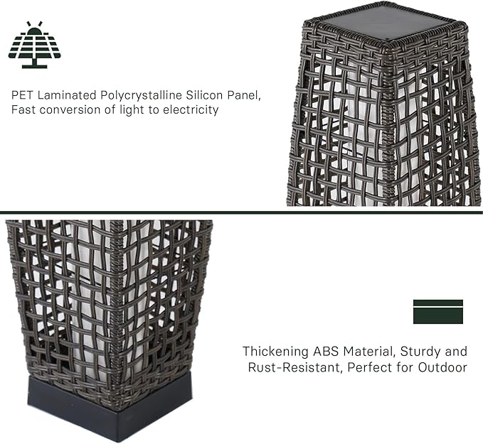 Grand patio 2-Piece Outdoor Floor Lamp Solar Powered Lantern Water-Resistant Wicker Deck Patio Light, Lamp Large-Sized for Garden or Porch-Large Fuji, Silver Gray