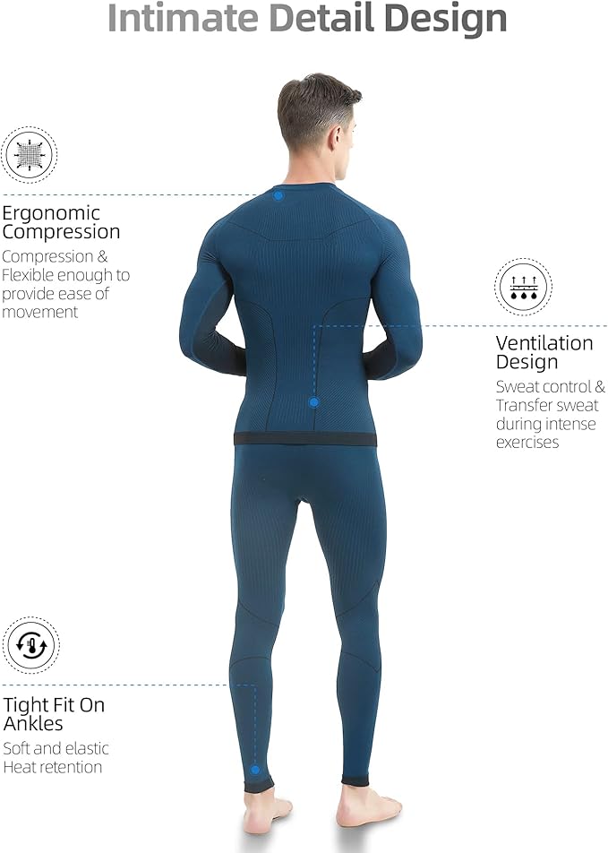 NOOYME Thermal Underwear Long Johns for Men - Long Underwear Base Layer for Cold Weather