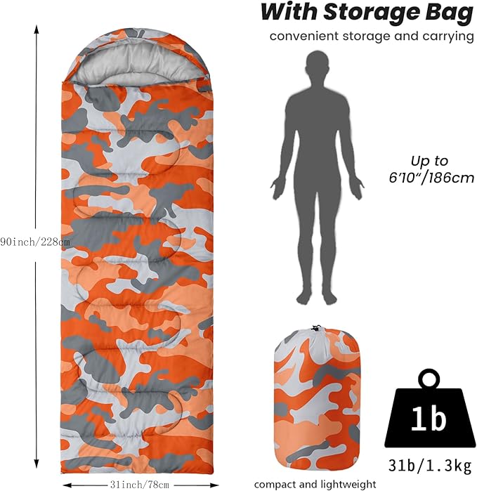 Sleeping Bags for Adults and Kids Backpacking Camping Sleeping Bags for Girls and Boys Lightweight Waterproof Cold/Warm Sleeping Bag for All Season