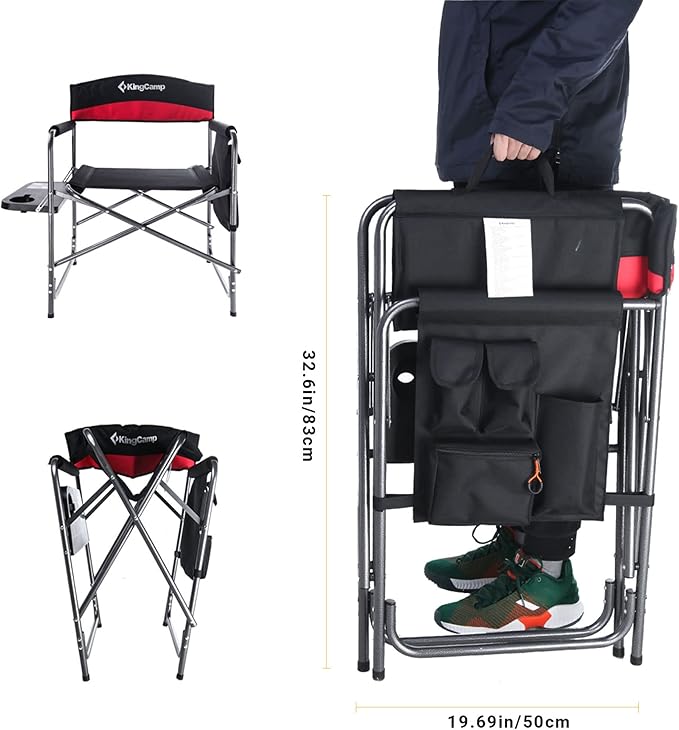 KingCamp 2-Pack Camping Folding Director Chairs with Side Table & Storage, Red