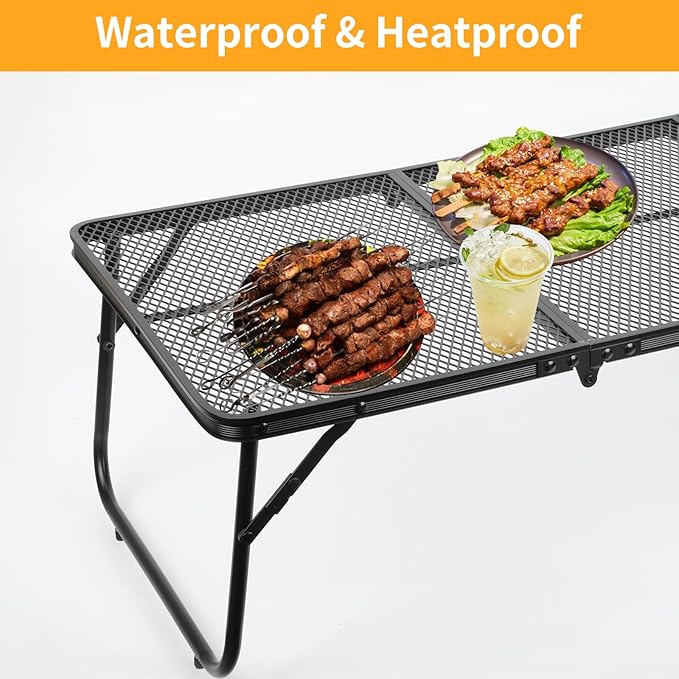 Grill Table Camping Table 3FT Foldable Small Folding Table Low Picnic Table Portable Stand Mesh Outdoor Indoor Card BBQ RV Black 35.4×15.7×9.4 inch