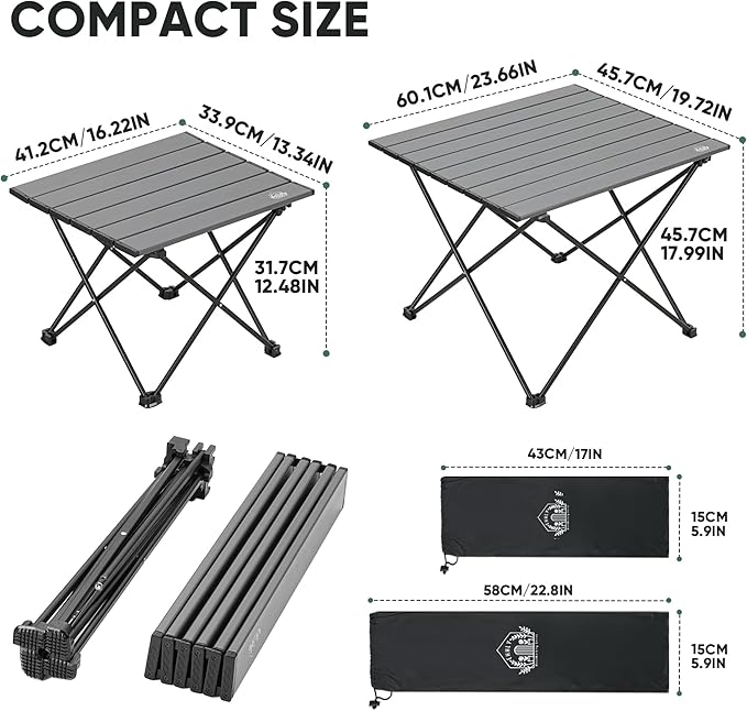 Portable Folding Camping Table, Large Compact Aluminum Beach Picnic Table, Lightweight Collapsible Outdoor Camp Tables That Folds & Rolls Up, Beach Gear Essentials Camp Accessories, Grey