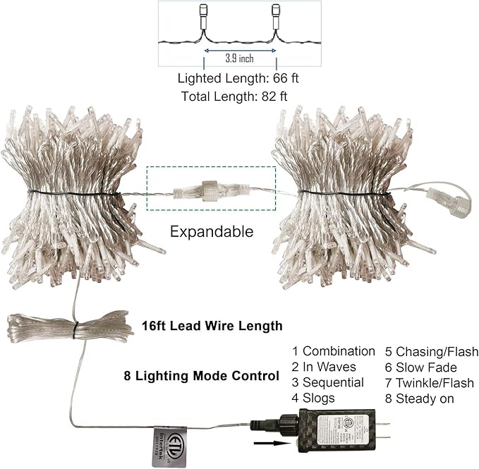 LJLNION 300 LED String Lights Outdoor Indoor, Extra Long 98.5FT Super Bright Christmas Lights, 8 Lighting Modes, Plug in Waterproof Fairy Lights for Holiday Wedding Party Bedroom Decorations (Blue)