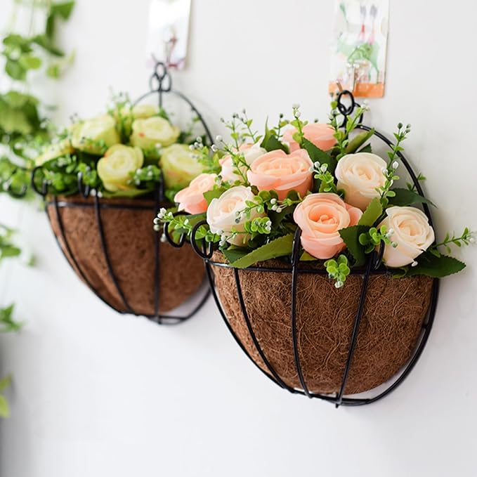 Tosnail 2 Pack Metal Wall Hanging Planter Basket with Coco Liner - Great for Indoor or Outdoor Plants