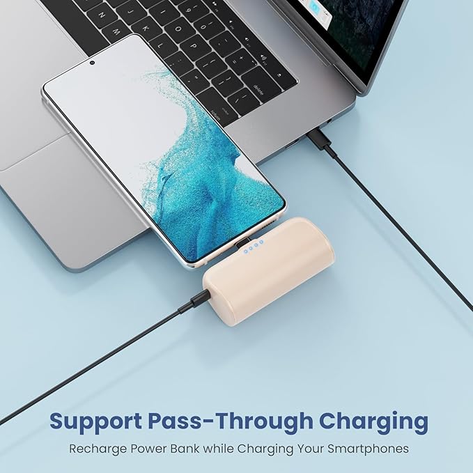 Mini Portable Charger 5200mAh,Ultra-Compact USB C Power Bank Portable Phone Charger,PD Fast Charging Cell Phone Battery Pack Compatible with Samsung Galaxy,Moto,LG,Google Pixel Android-Light Orange