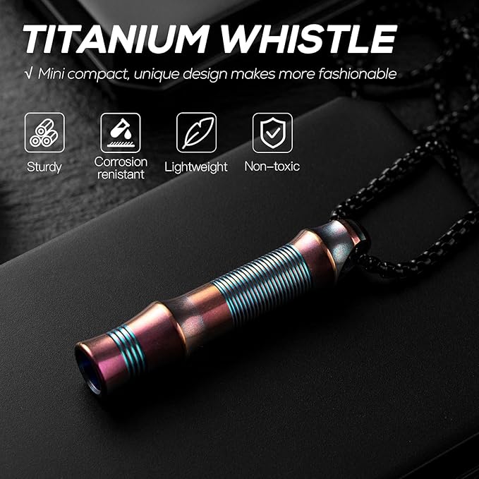 TISUR Titanium Emergency Whistle,EDC Safety Whistles Necklace Loud up to 120db,Survival Whistles for Survival,Hiking,Camping,Pets Training