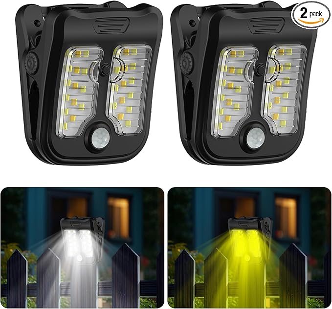 Tryme Small Solar Lights for Chain Link Fence, Outdoor Motion Sensor Clip-on Solar Lights for Garden, Gate, Deck, Step, Patio, Camping, Waterproof, 2 Pack