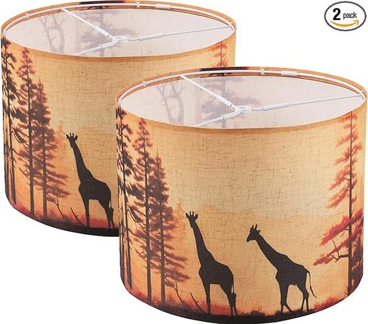 Lamp shades Set of 2, Medium Giraffe Fabric Lampshades for Table Lamps, Floor Lamps, 13" Top x 13" Bottom x 10" High (Spider) Hand Crafted Replacement Lampshades,Lamp Shade Harp Holder Not Included