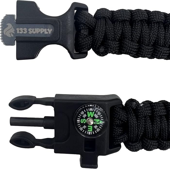 Paracord Bracelet Compass Hiking Survival Emergency Whistle Fire Starter Kit Camping Gear Hiking Essentials Fishing Hunting Accessories EDC Backpacking Gear Tactical Survival Gear Equipment