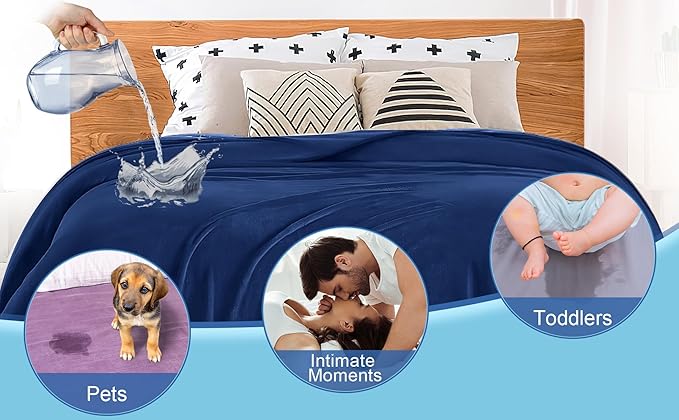 Waterproof King Size Blanket, Ultra-Soft, Water Resistant, Water Proof, Stain Proof, Leakproof & Spill-Proof Flannel (Navy Blue & Abyss Green, 90x108)