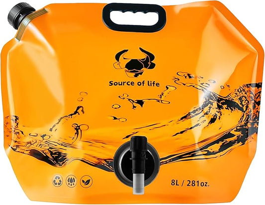 Collapsible 8L Water Storage Bag, BPA-Free Portable Folding Water Jug with Adjustable Faucet, Leakproof Emergency Water Bag for Camping, Hiking, Riding, Outdoor Sport (Orange, 1)