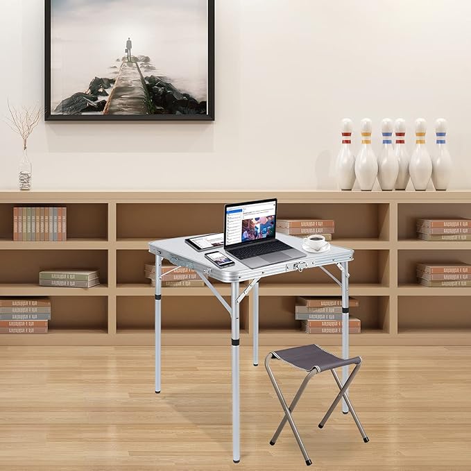 RedSwing Small Square Folding Table 2 Feet Adjustable Height, Lightweight and Portable Aluminum Camping Table for Outdoor Indoor Picnic, 24 in x 24 in x 27 in