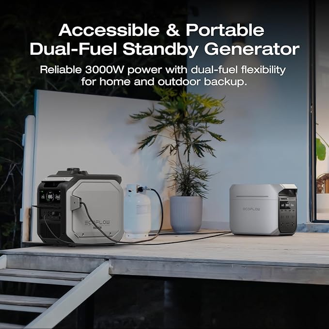 EF ECOFLOW Smart Generator 3000（Dual Fuel), LPG & Gas Powered, Smart Control, Portable Backup for Home Use, Emergency Power, Two AC Outputs, Compatible with DELTA 3 Plus & Other AC-Connected Devices
