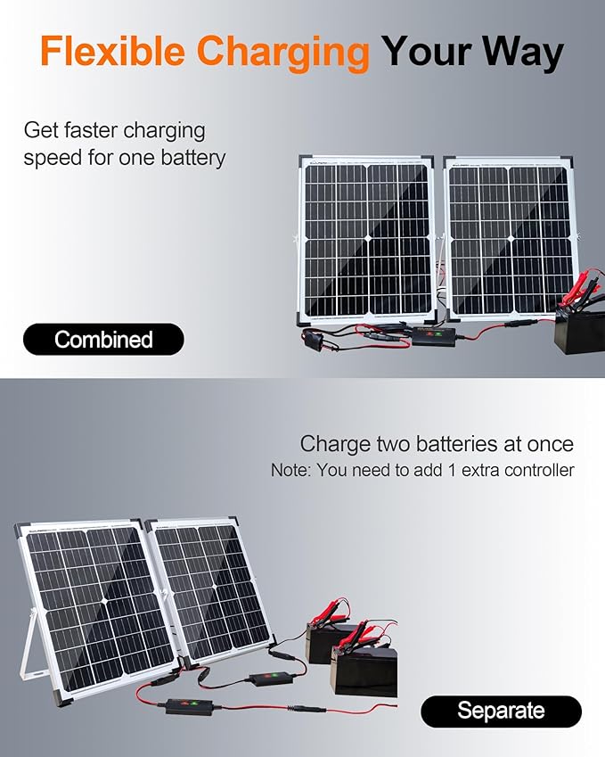 SOLPERK 12V 50W Solar Battery Charger, 2pcs 25W Solar Battery Maintainer+Waterproof 8A Controller+Adjustable Mounts for RV, Car, Boat, Marine, Etc