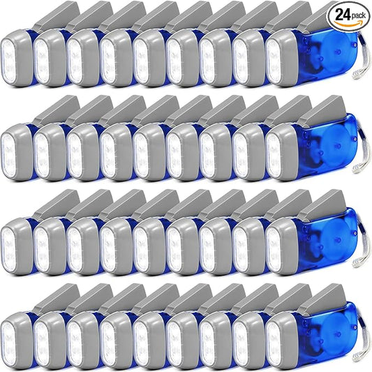 Mudder 24 Pieces Hand Crank Flashlight with LED Self Powered Charging Torch Dynamo for Camping Emergency(Blue)