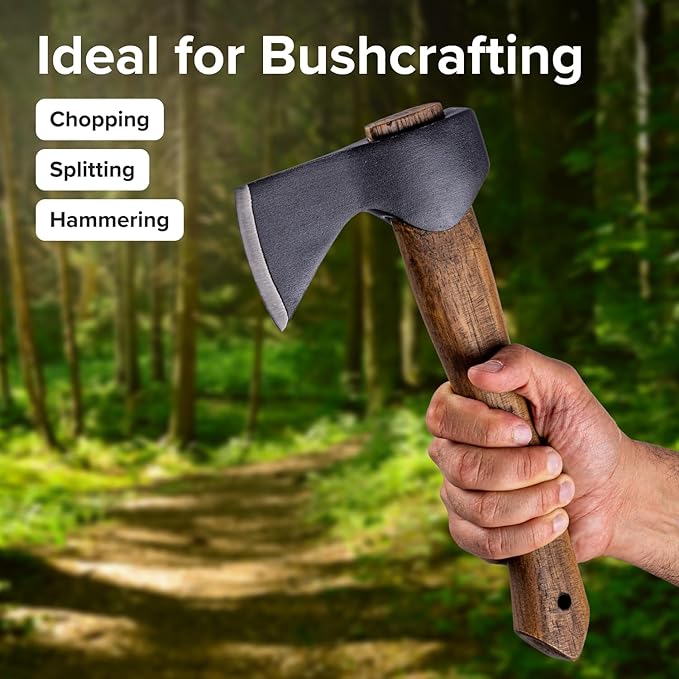 X-bet MAGNET 12" Hand-Forged Hatchet with Sheath and Sharpener - Camping Axe, Bushcraft and Survival Hatchet Spring Steel Blade - Small Axe Perfect for Wood Carving, Cutting, Splitting and Gardening