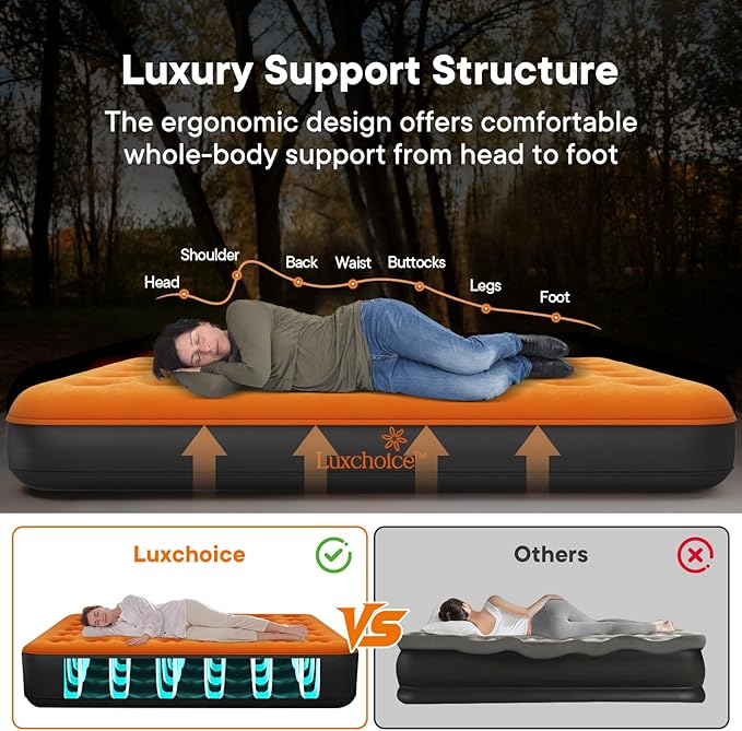Air Mattress with Built-in USB Rechargeable Pump Camping Inflatable Mattress Portable Blow up Mattress Air Bed Guest Bed for Home Outdoors Hiking Travel