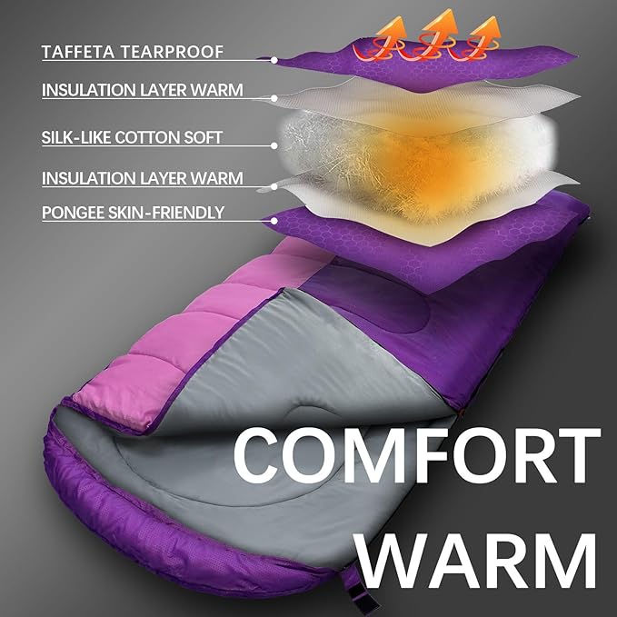 XL 10 Degree Sleeping Bags Waterproof for Adults 350GSM Machine Washable with Compression Sack for 3-4 Season Camping Outdoor