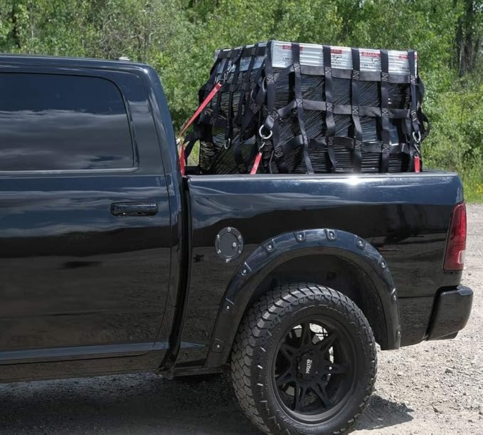 Mytee Products 8.75' x 10' Heavy Duty Cargo Net for Pickup Truck Bed with D Rings Tie Down Fittings - Durable Truck Bed Cargo Net with 6 Cam Buckle Tie Down Straps for Adjusment