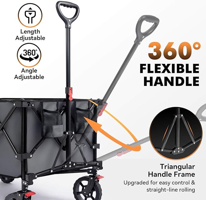 Hikenture Collapsible Wagon 330LBS Capacity, 200L Extra Large Wagons Carts Foldable, Heavy Duty Folding Wagon with All-Terrain Wheels, Utility Beach Wagons for Outdoor Garden