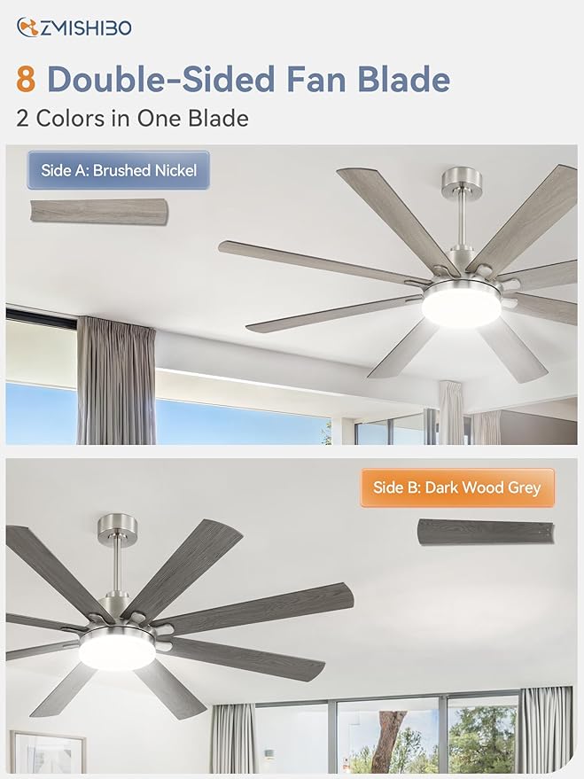 65 Inch Ceiling Fan with Light, Brushed Nickel Ceiling Fan with Large LED Panel, Quiet Reversible DC Motor, 6-Speeds, 3CCT, Indoor/Outdoor Ceiling Fans with Lights for Patio, Livingroom, Bedroom