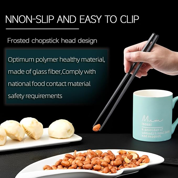 200 Pairs Hexagonal Fiberglass Sushi 24cm/9.4 Inch Dishwasher Safe Non-Slip Chopsticks,Japanese Style Black for Restaurant & Party.