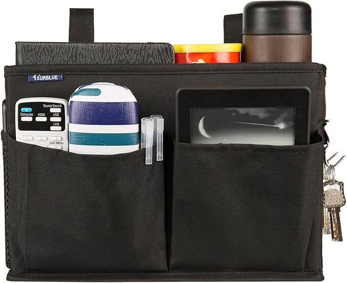 Surblue Caddy Hanging Organizer Bedside Storage Bag for Bunk and Hospital Beds, Black, Small