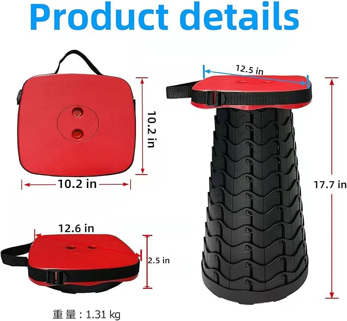 Collapsible Camping Stool with Seat Cushion & Nylon Bag, Square Portable Telescopic Stool, Lightweight Sturdy Foldable Stool for Camp Fishing Picnic, Max Load 550 lb