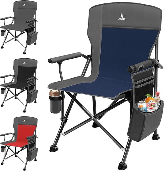 XL Heavy Duty Camping Chair 396lb Capacity (525lb Max) – Waterproof 1680D Oxford Fabric, 2" Padded Seat & Back, Cup Holder, Cooler Pocket, Portable for Camping, Beach & Tailgating (Slate/Navy)