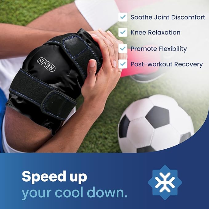 REVIX Ice Wrap for Knee Discomfort, Reusable Knee Ice Pack Wrap with Cold Compress Therapy for Muscle Ache, Promotes Post-Workout Recovery, Soft Plush Lining, Black