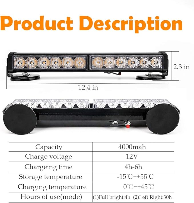 LE-JX Blue/Red Wireless Traffic Advisor Emergency Lights Bar Beacon Led Strobe Warning Light Mini Roof Top Plow Hazard Flash 12 Volt with Magnetic Base Mount and Rechargeable Plug (Blue/Red, 12 LEDs)