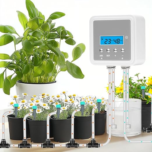 Smart Automatic Plant Watering System for 20 Pots - Dual Pump Indoor Drip Irrigation Kit with 30-Day Programmable Timer & USB-C Charging