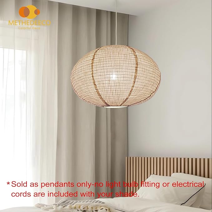 2PCS 20" Handmade Linen Pendant Light Shades ??Foldable Fabric Lampshades, Minimalist Beige & White Hanging Lanterns for Bedroom, Living Room, Kitchen Island, Window Display & Gift