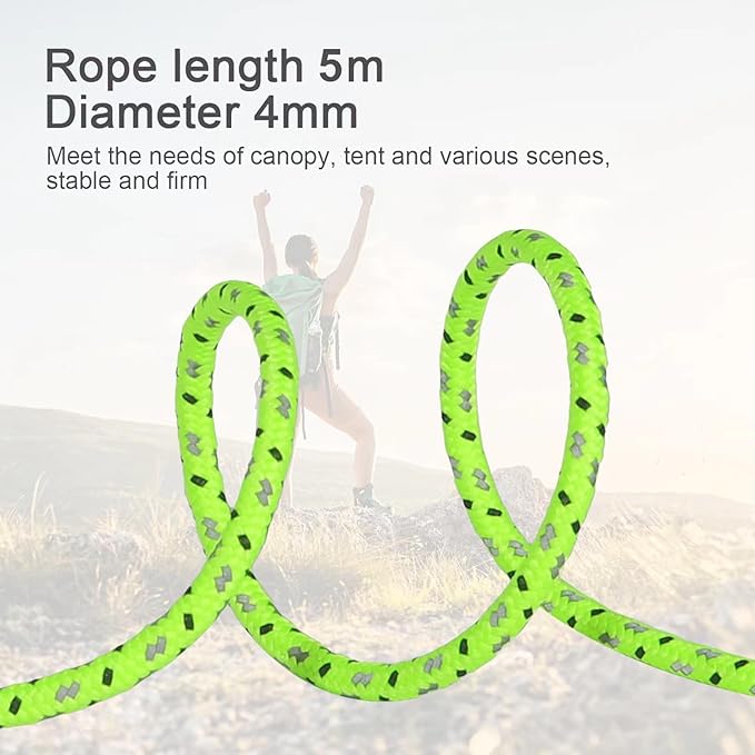 16.4ft 6 Pack 4mm Guy Lines Ultralight Tent Cords with Aluminum Adjuster Tensioner Outdoor Camping Guylines Ropes for Tent Tarp,Climbing,Hiking Backpacking (Green)