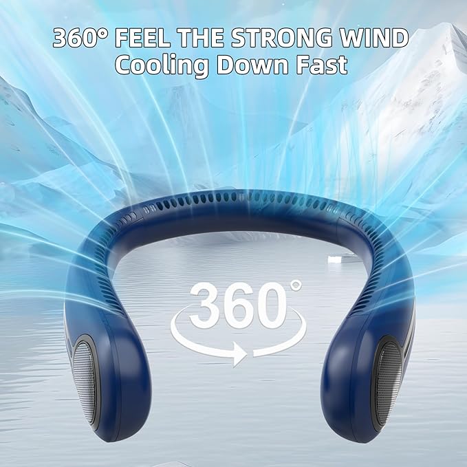 Portable Neck Fan,Gift Ideas,Personal Wearable Bladeless Fan,360° Cooling,LED Display,4-Speeds,6000mAh Rechargeable,Powerful Wind,Outdoor Travel Camping,Birthday Gifts for Men Women Dad Mom (Blue)