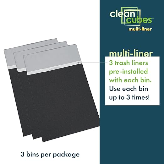 30 Gallon Multi-Liner Disposable Trash Cans (3-Pack) with Fitted Trash Bags - Reusable Garbage and Recycling Bins for Parties, Events, and More (Black- 17" Height x 14" Width x 30" Depth)