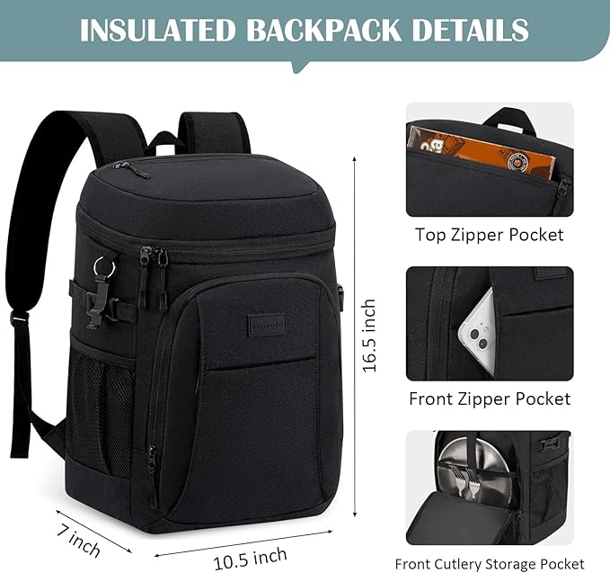 Tuwubi Cooler Backpack 35/42 Cans, Backpack Coolers Insulated Leak Proof for Men Women, Waterproof Soft Sided Lunch Camping Beach Travel Ice Chest Backpack Cooler Bag