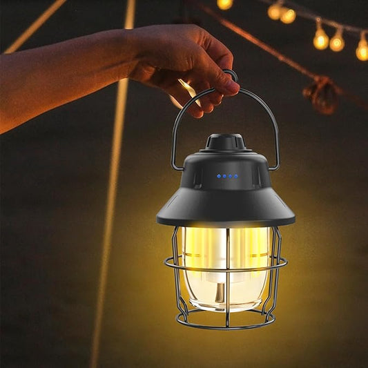 Rechargeable LED Camping Lantern, Mini Retro Portable Waterproof Lantern, 1000LM, 3 Light Modes (2700-6500K) Stepless Dimming Brightness, Hanging Tent Light for Camping, Power Outages