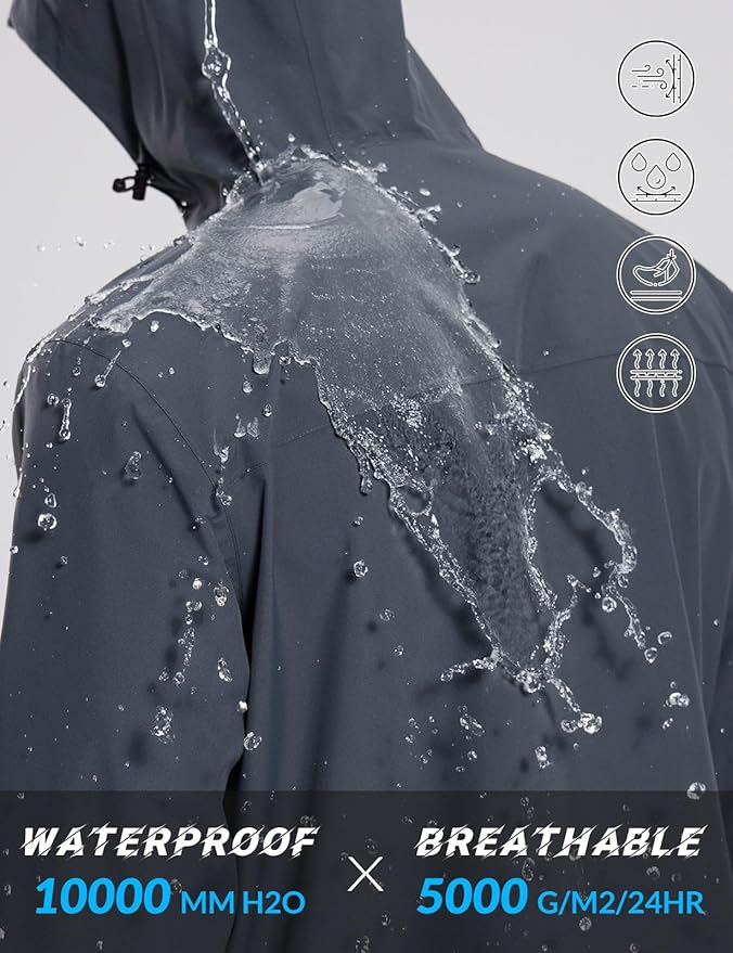 baleaf Men's Rain Jacket Waterproof Breathable Raincoat with Hood for Outdoor Hiking Traveling Cycling Windbreaker