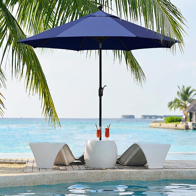 EliteShade USA 10-Year-Non-Fading 9Ft Market Umbrella Patio Umbrella Outdoor Table Umbrella with Ventilation, Navy Blue