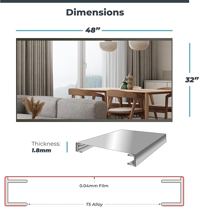 Nano Full Length Mirror Shatterproof Oversized Full Body Glassless Mirror for Home Gym Dance Studio and Workout Room 32" x 48" Gold