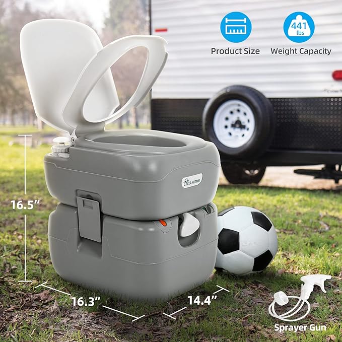 YITAHOME Portable Toilet Camping Porta Potty 5.8 Gallon with Carry Bag and Hand Sprayer, Leak-Proof Indoor Outdoor Toilet with Level Indicator, Handle Pump, for RV Travel, Boat and Trips